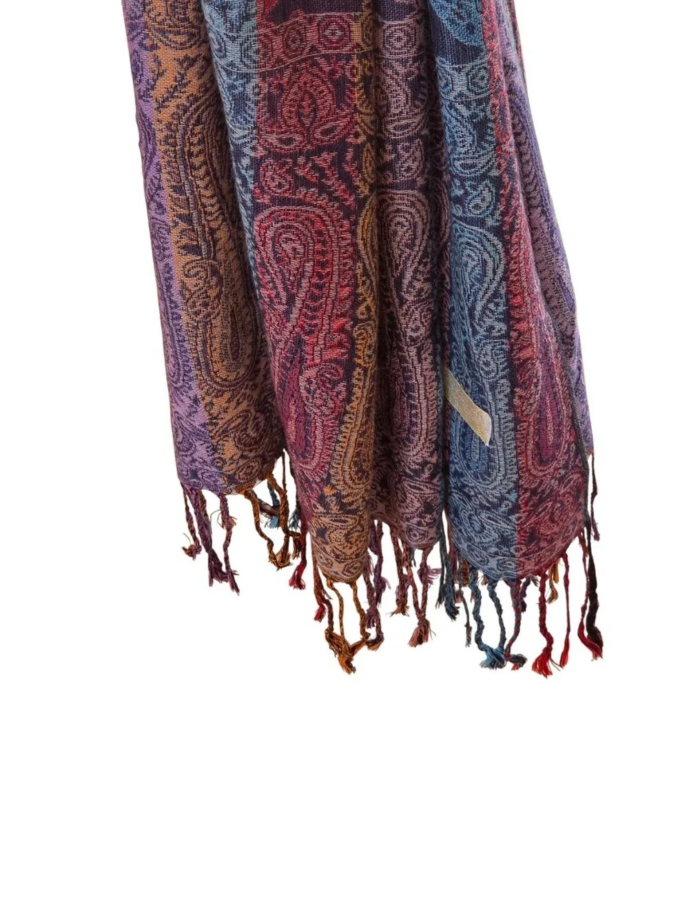 Paisley Pashmina Wrap Purple Blue 70% Pashmina 30% Silk Scarf XL Shawl + Fringe